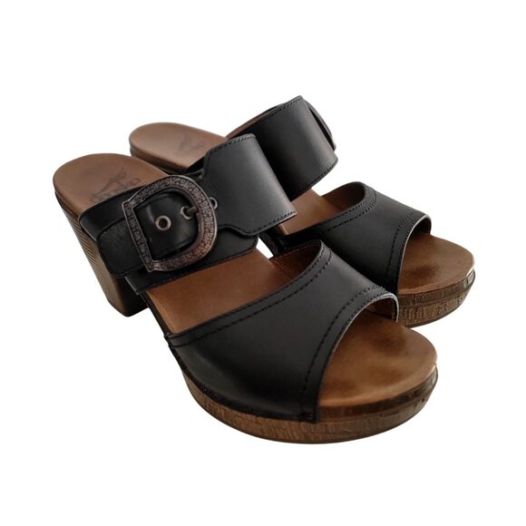 Dansko Ramona Black Leather Nubuck Open-Toe Heeled Slide Sandals EU 37 - Picture 3 of 8